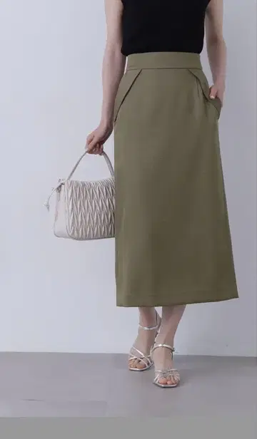 플랩 디자인 린넨 타이트 스커트 카키 M