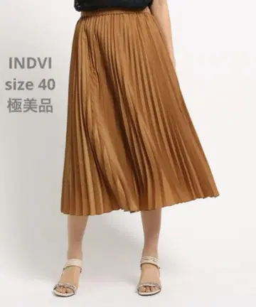 INDVI 인디비 광택 플리츠 스커트 플레어 스커트 40 L
