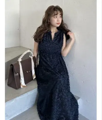 프린지 자카드 티어드 원피스