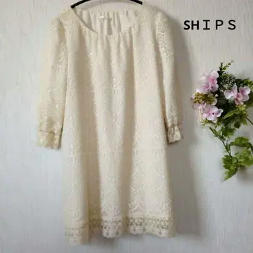 SHIPS 화이트 원피스 튜닉 전체 레이스 7부 소매