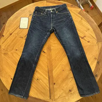 스트레이트 데님 다크 블루 스트라이프 포켓