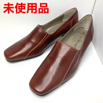 긴자 카네마츠 펌프스 가죽 스퀘어토 브라운 힐 미사용품