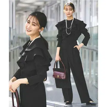 정가에서 1만 엔 할인! 블랙 프릴 포함 셋업 와이드 팬츠