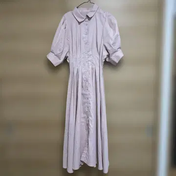 핑크 반팔 롱 원피스 허리 셔링