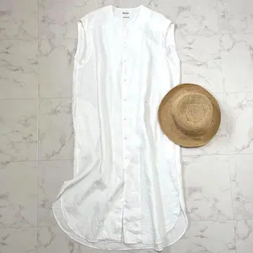컨디션 최상 짐플렉스 린넨 밴드 카라 셔츠 원피스 맥시 화이트 14