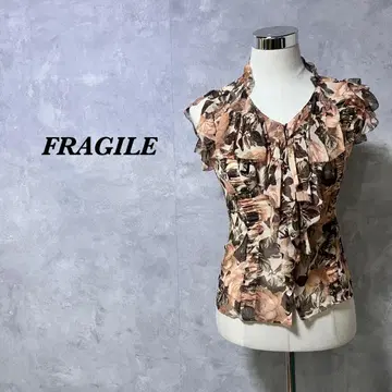 FRAGILE 블라우스 꽃무늬 프릴 비침 절개 멀티 컬러 M 4002