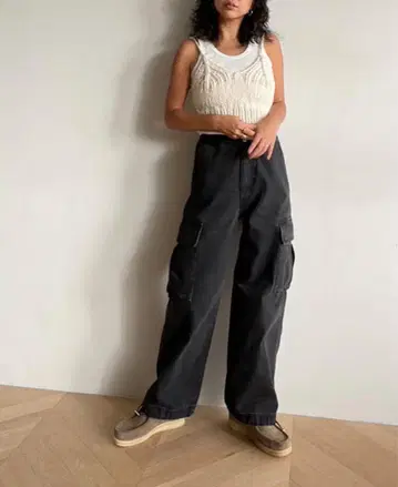 시루무린 Loose 카고 드로스트 데님 팬츠