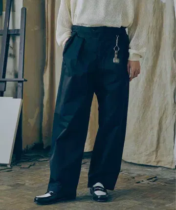 네이비 뱀 트윌 와이드 스트레이트 그루카 치노 팬츠