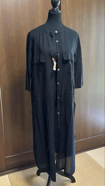 히로코코시노 블랙 셔츠 원피스 7부 소매