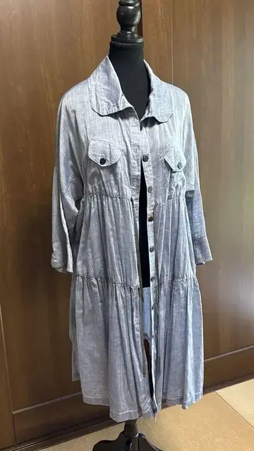데님풍 블루 셔츠 원피스 긴팔