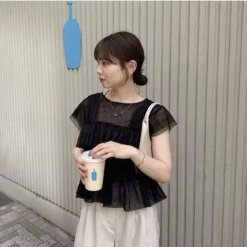 튤 프릴 프렌치 슬리브 상의