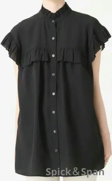 Spick & Span 노슬리브 프릴 블라우스 블랙