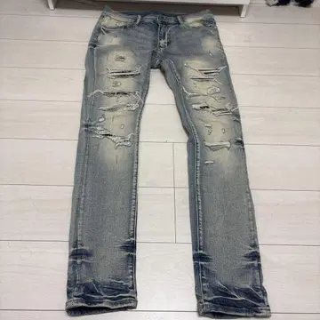 mnml 데미지 가공 스키니 데님