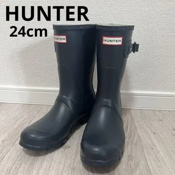 HUNTER 레인부츠 네이비 미들 기장