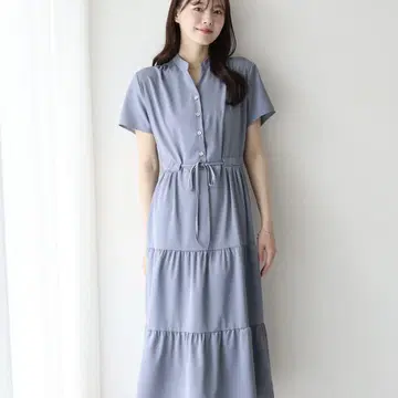 블루 셔츠 원피스 반팔 티어드 블루 이스트