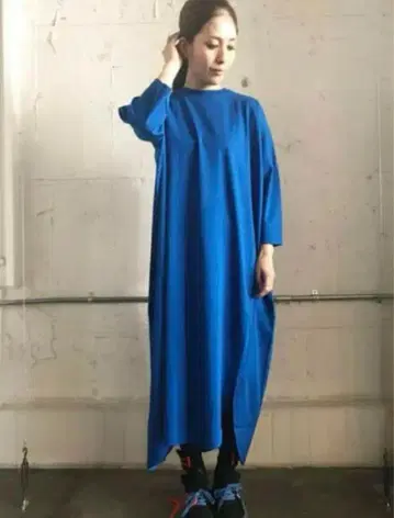엔폴드 코튼 티셔츠 원피스 36 파랑
