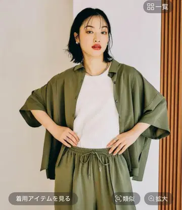 멀티 메리트 5부 소매 셔츠 카키 렙심