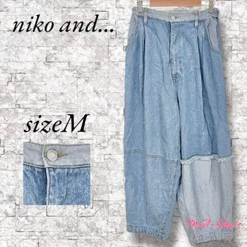 niko and... 데님 절개 벌룬 팬츠 허리밴딩 끈 포함 M