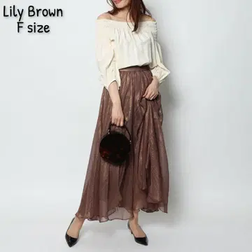 Lily Brown/광택 시스루 플레어 스커트 브라운 프리 사이즈
