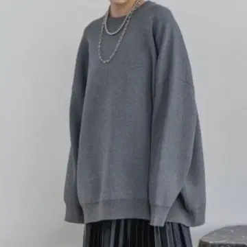 JEANASIS 12GW 자카드 볼륨 슬리브 풀오버 블루 그레이