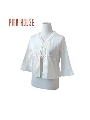 PINK HOUSE 핑크 하우스 플레어 소매 프릴 리본 블라우스 셔츠