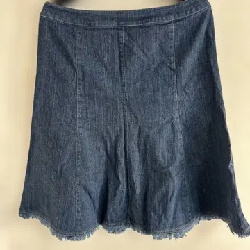 Leilian 13+ 다크 데님 플레어 스커트 프린지 밑단