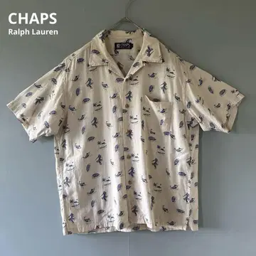 CHAPS 챕스 알로하 셔츠 L 사이즈 화이트 반팔 물고기 무늬 남성용