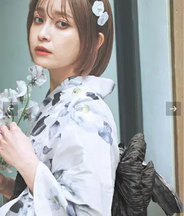 꽃무늬 유카타 다크 그레이 오비 포함