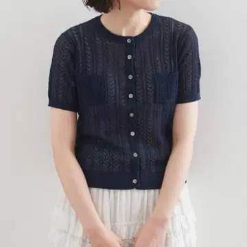 피그 런던 시스루 니트 반팔 코튼 니트 가디건 네이비