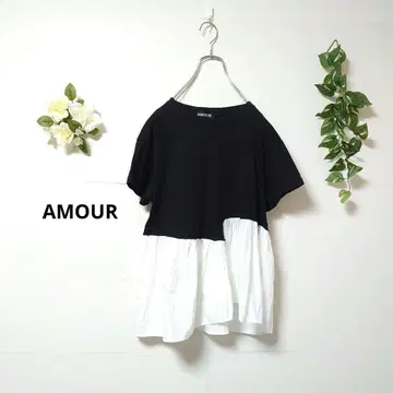 아뮤르 반팔 도킹 티셔츠 블랙 화이트 반팔