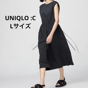 유니클로 UNIQLO :C 개더 원피스 슬리브리스 블랙
