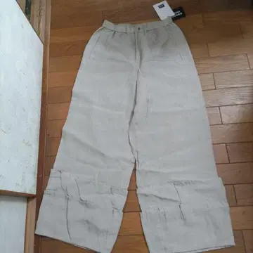 베이지 린넨 와이드 레그 팬츠