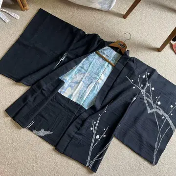 타카시마야 겉옷 기모노 매실 시보리 블랙 일본제 순수 실크
