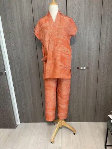 기모노 리메이크 꽃무늬 코몬 반팔 작업복
