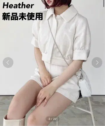 미사용 새상품 헤더 트위드 퍼프 슬리브 자켓 셋업