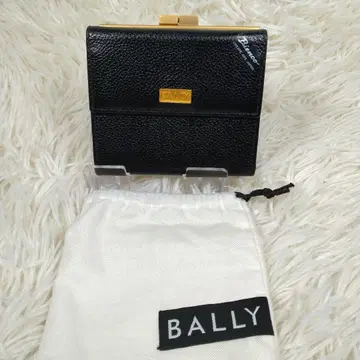 새상품급 보관 가방 포함 BALLY 가죽 주름 가마구치 반지갑 블랙
