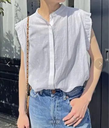 Spick and Span 셔링 슬리브리스 블라우스 화이트 프렌치