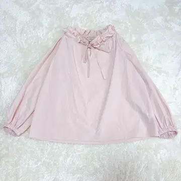 24 SS 유나이티드 애로우즈 오간자 프릴 리본 블라우스 핑크