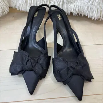 ZARA 리본 블랙 슬링백 하이힐 뮬 리본 뮬