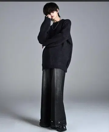 블랙 데님 와이드 팬츠