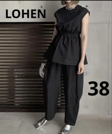 LOHEN 하이 카운트 코튼 배럴 팬츠 38 BLACK