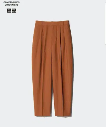 유니클로 린넨 블렌드 배럴 레그 팬츠 길이 짧은 XS 오렌지