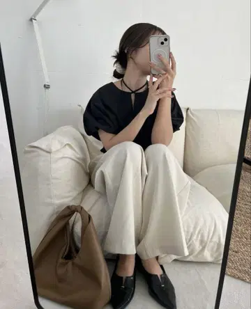 capricieux le'mage 벌룬 리본 블라우스