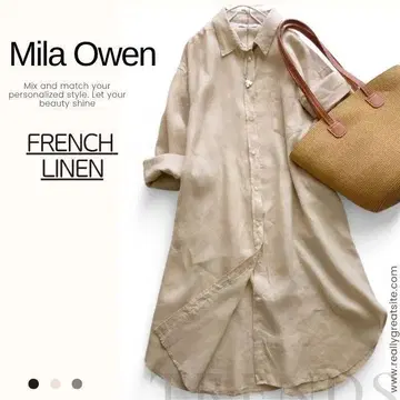 Mila Owen 긴팔 셔츠 원피스 베이지 린넨