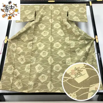 MK-1419 코몬 워셔블 기모노 잔디 무늬와 단풍 뒷면은 버드나무 색