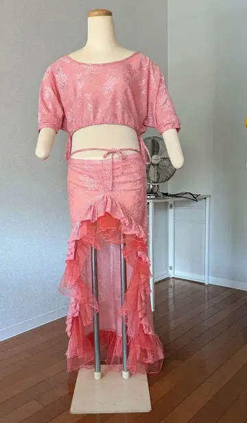 밸리댄스 레슨복 핑크 셋업