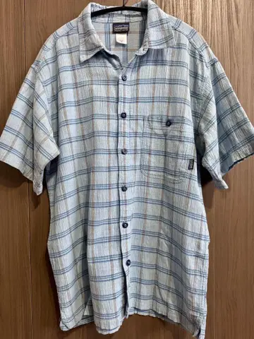 Patagonia 남성용 A/C 셔츠 반팔 셔츠 블루 계열 체크 M