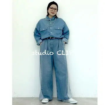*studio CLIP* 사이드 절개 와이드 데님