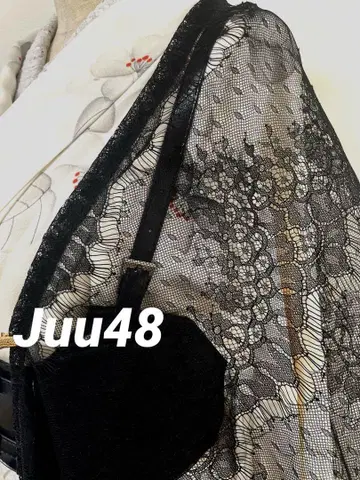 Juu48 얇은 겉옷 블랙 오리엔탈 패턴 레이스 모몽가 코트 긴 겉옷