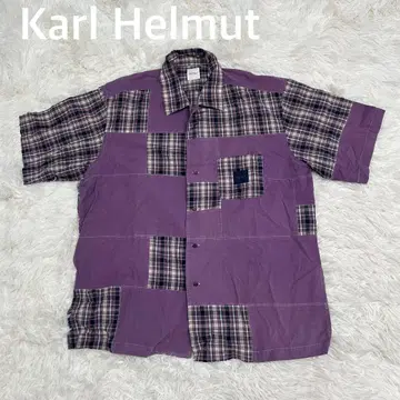 Karl Helmut 칼 헬무트 절개 디자인 체크 무늬 반팔 셔츠